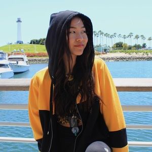 Cute BLACK AND YELLOW CROP JACKET